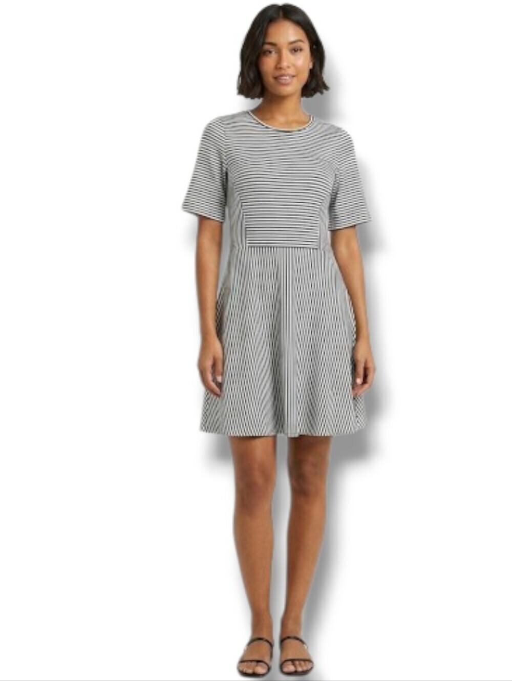 Apt. 9 Women’s Black & White Striped Fit & Flare Knit Dress – Size Medium